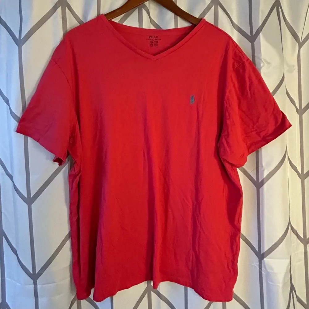 Polo by Ralph Lauren Men's Red Short Sleeve V-Neck Tee